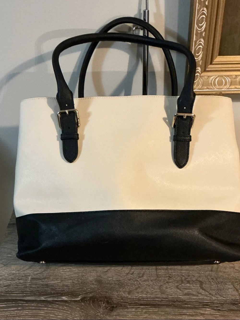 kate spade NY Cove Street Colorblock Airel Cream and Black Satchel Tote EUC